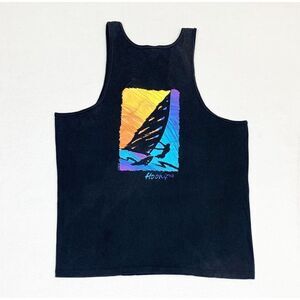 Vintage Wind Surfing Tank Top Large Beach Crazy Shirt Black Double Sided